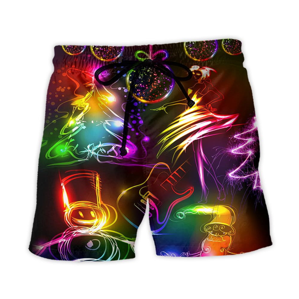 Christmas Dancing Santa Claus Tree Snowman Neon Light Style Trendy Aloha Hawaiian Beach Shorts