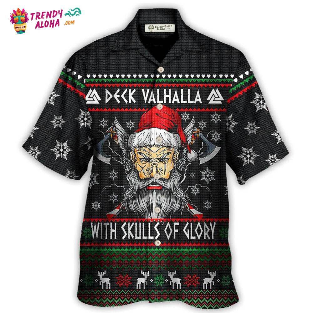 Christmas Deck Valhalla With Skull Of Glory Hawaiian Shirt – Trendy Aloha Christmas Deck Valhalla With Skull Of Glory Hawaiian Shirt – Trendy Aloha