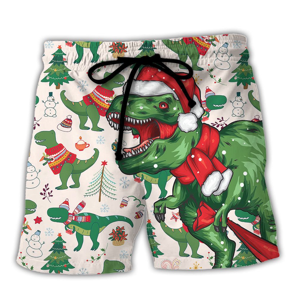 Christmas Dinosaurs Xmas Tree T-Rex Merry Rexmas Trendy Aloha Hawaiian Beach Shorts