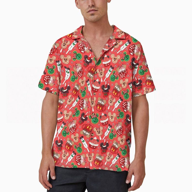 Christmas Disneyland Snacks Hawaiian Shirts Mickey Friends Disneyworld Button Aloha Christmas Disneyland Snacks Hawaiian Shirts Mickey Friends Disneyworld Button Aloha
