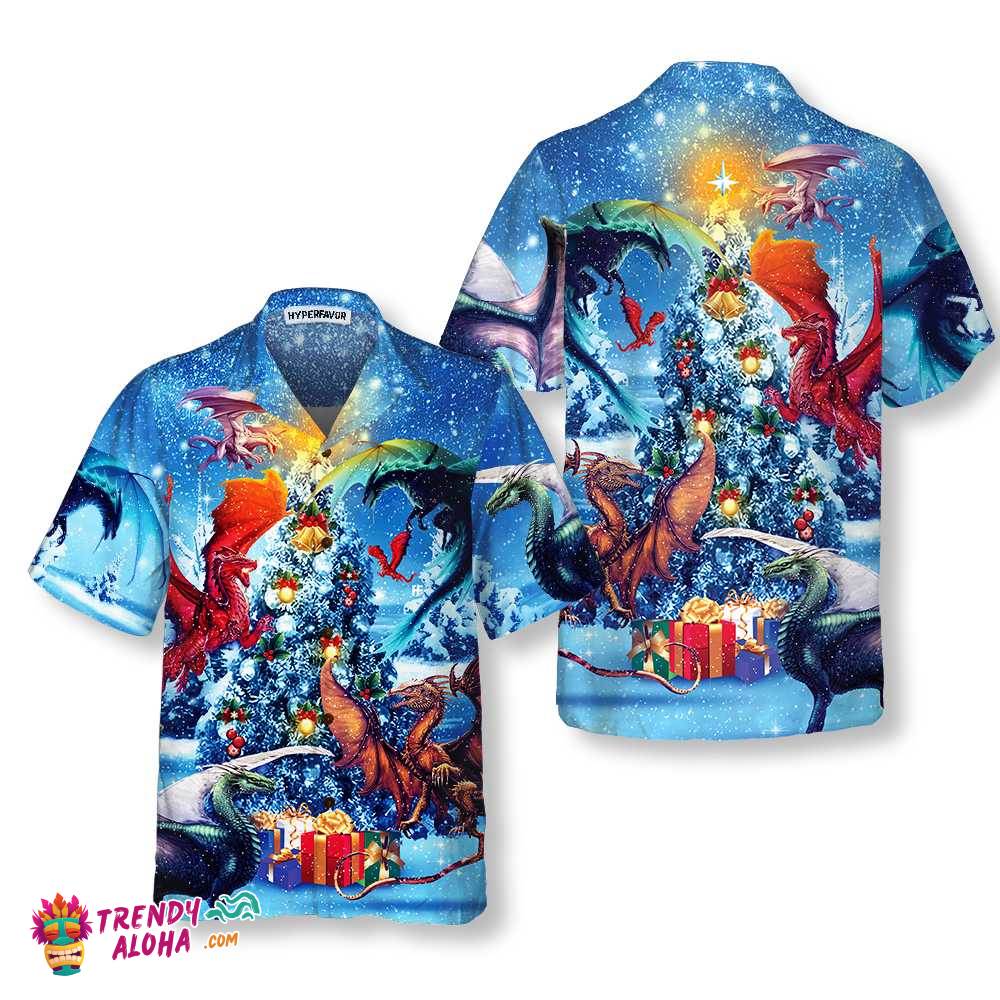Christmas Dragons Reunion Christmas Hawaiian Shirt, Festive Dragon Hawaiian Shirt For Men