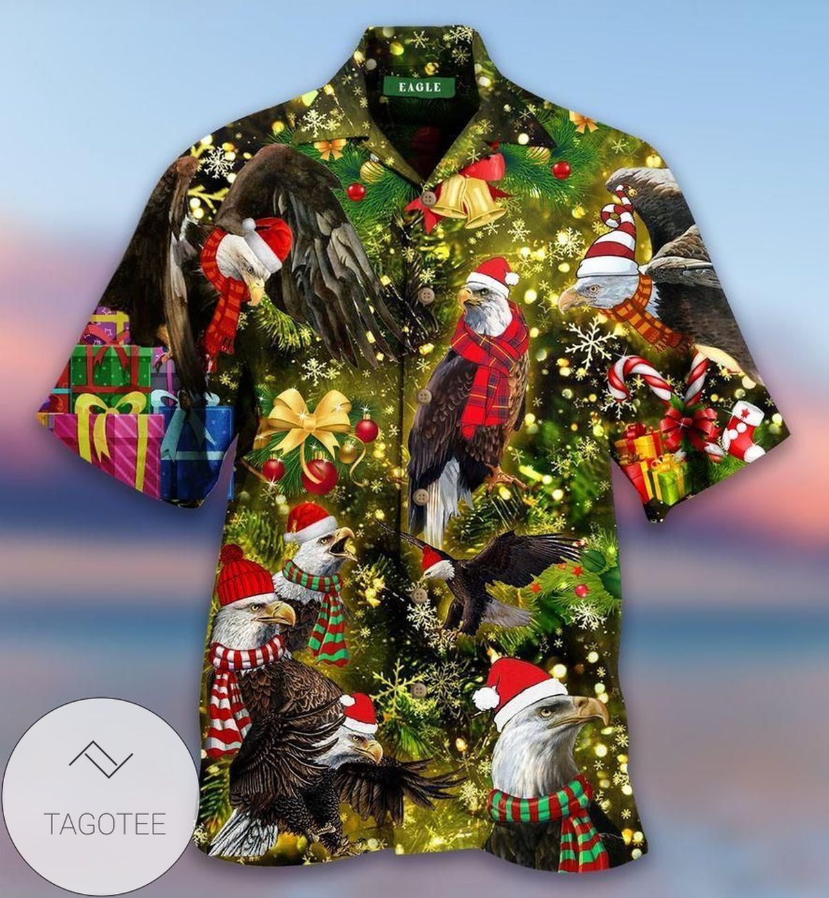 Christmas Eagle Bling Bling Light Green Hawaiian Shirts