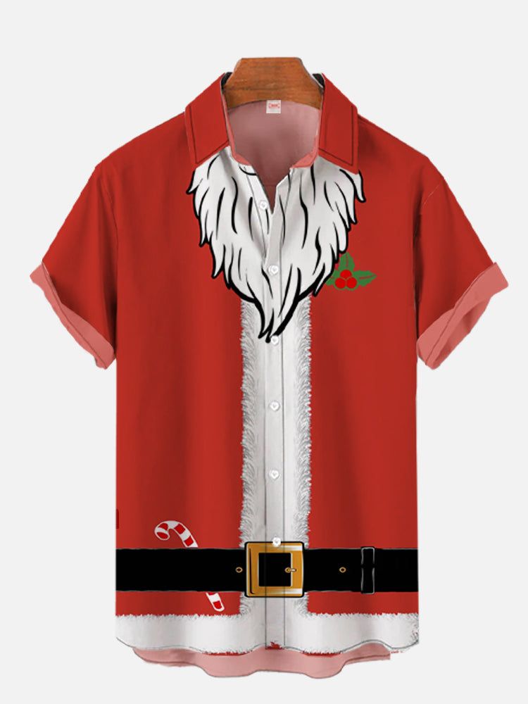 Christmas Elements Bearded Santa Dress Up Men’s Short Sleeve Aloha Hawaiian Shirt