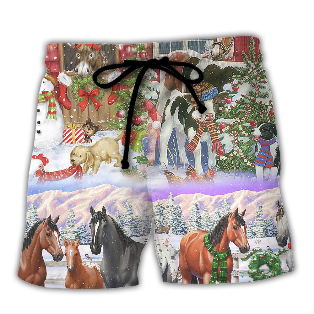 Christmas Farm Merry Xmas To Everyone Trendy Aloha Hawaiian Beach Shorts