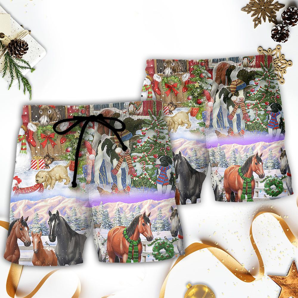 Christmas Farm Merry Xmas To Everyone Trendy Aloha Hawaiian Beach Shorts