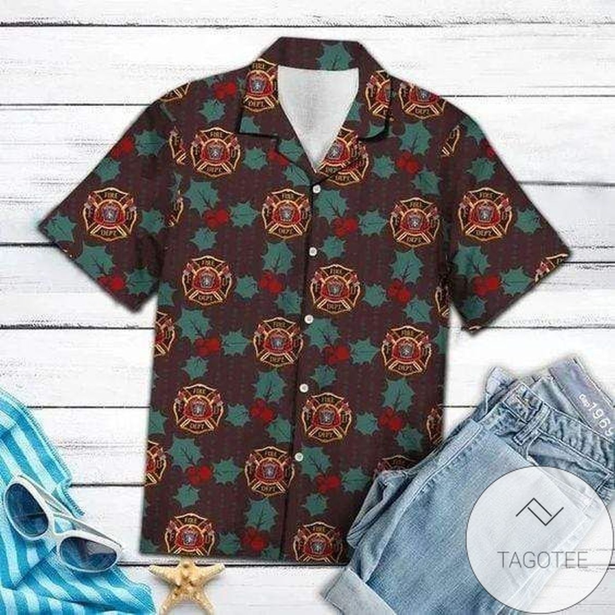 Christmas Firefighter Theme Unique Hawaiian Shirt Design