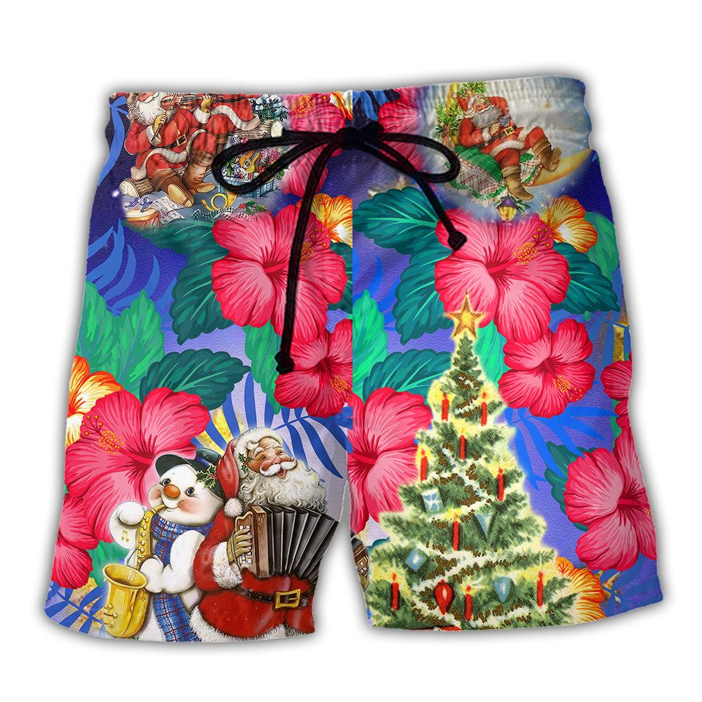 Christmas Flowers Tropical Santa Claus Trendy Aloha Hawaiian Beach Shorts Christmas Flowers Tropical Santa Claus Trendy Aloha Hawaiian Beach Shorts