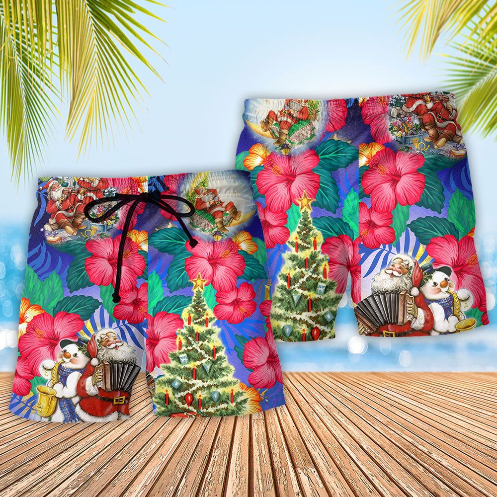 Christmas Flowers Tropical Santa Claus Trendy Aloha Hawaiian Beach Shorts