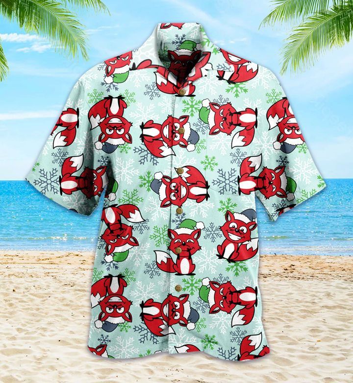 Christmas Fox Snowflake Red Trendy Hawaiian Shirt 3D, Fox Lover Trendy Hawaiian Shirt For Summer Gifts
