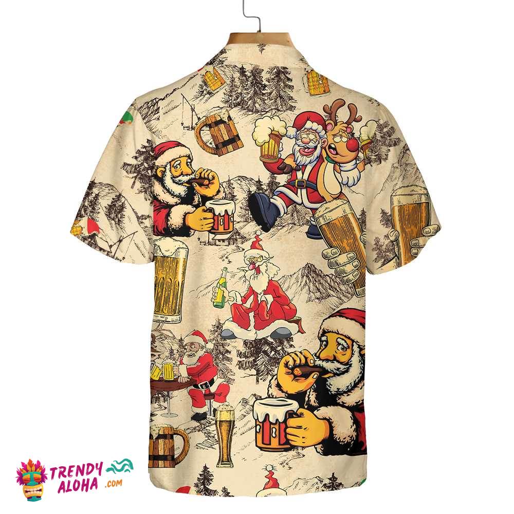 Christmas Funny Drunk Santa Claus And Beer Christmas Hawaiian Shirt, Funny Santa Claus Gift For Men