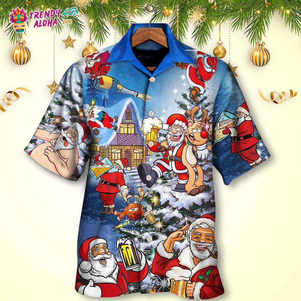 Christmas Funny Santa Claus Drinking Beer Troll Xmas Hawaiian Shirt – Trendy Aloha