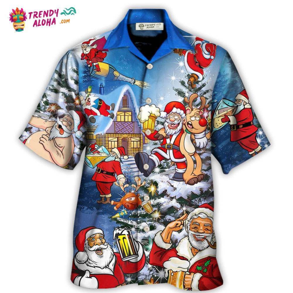 Christmas Funny Santa Claus Drinking Beer Troll Xmas Hawaiian Shirt – Trendy Aloha