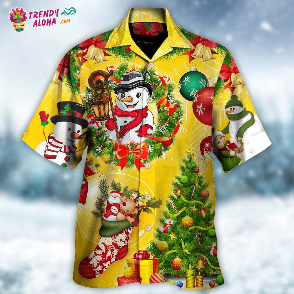 Christmas Funny Snowman Happy Christmas Tree Yellow Light Hawaiian Shirt – Trendy Aloha