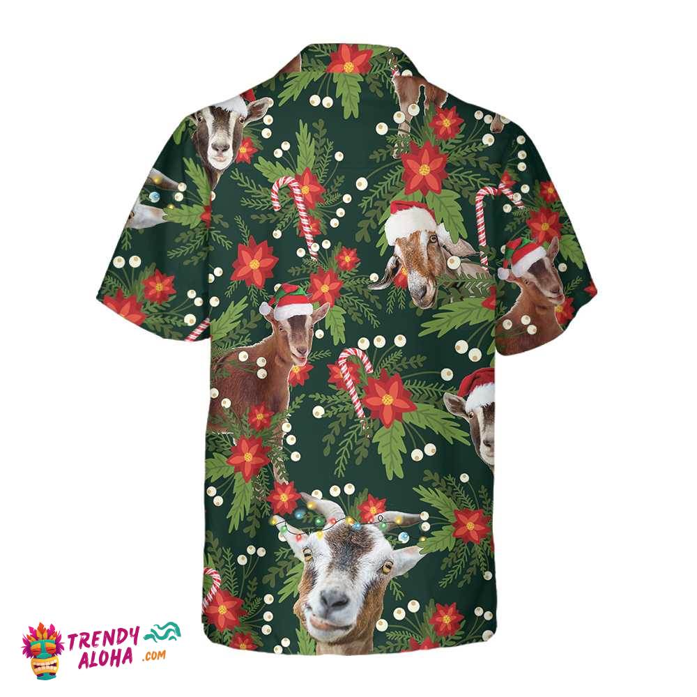 Christmas Goat With Poinsettia Flower Hawaiian Shirt, Funny Christmas Goat Shirt