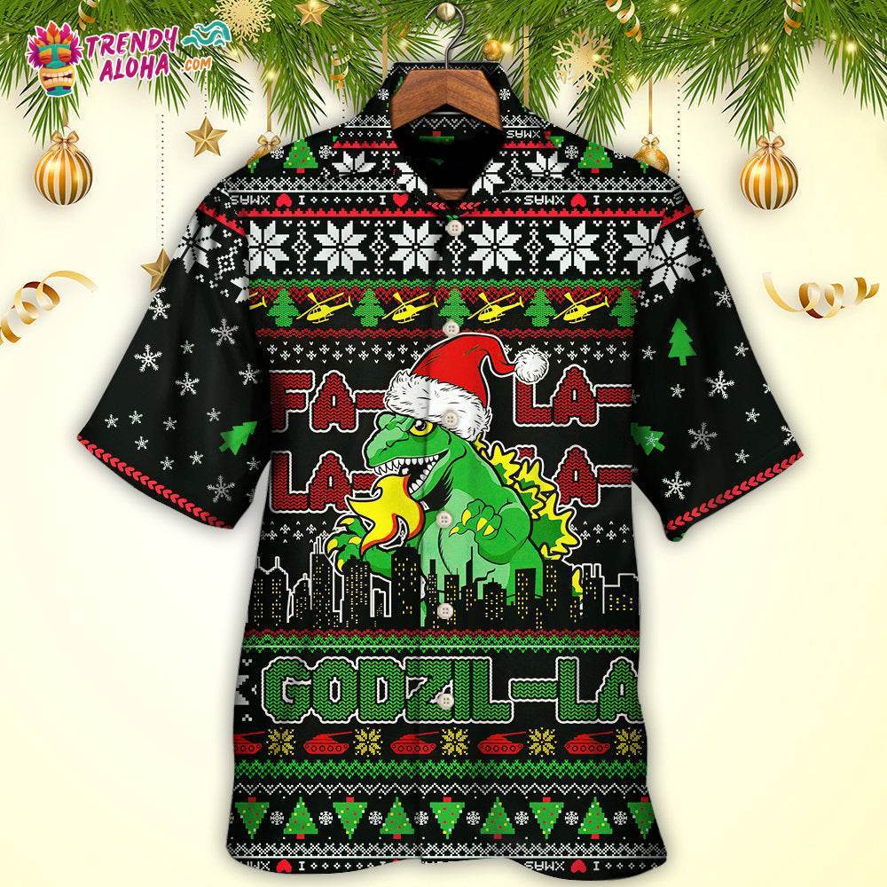 Christmas Godzila Falalalala Xmas Hawaiian Shirt – Trendy Aloha