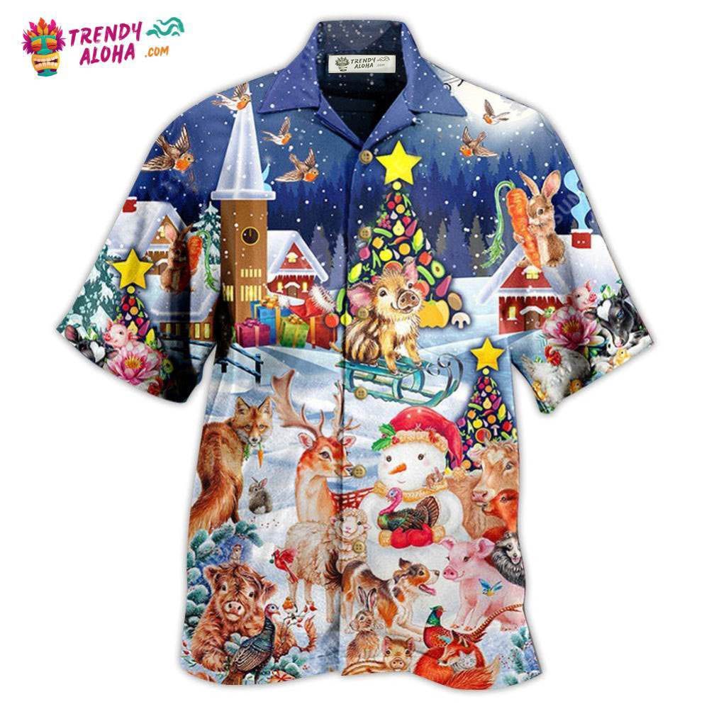 Christmas Happy Animals In Night Hawaiian Shirt – Trendy Aloha