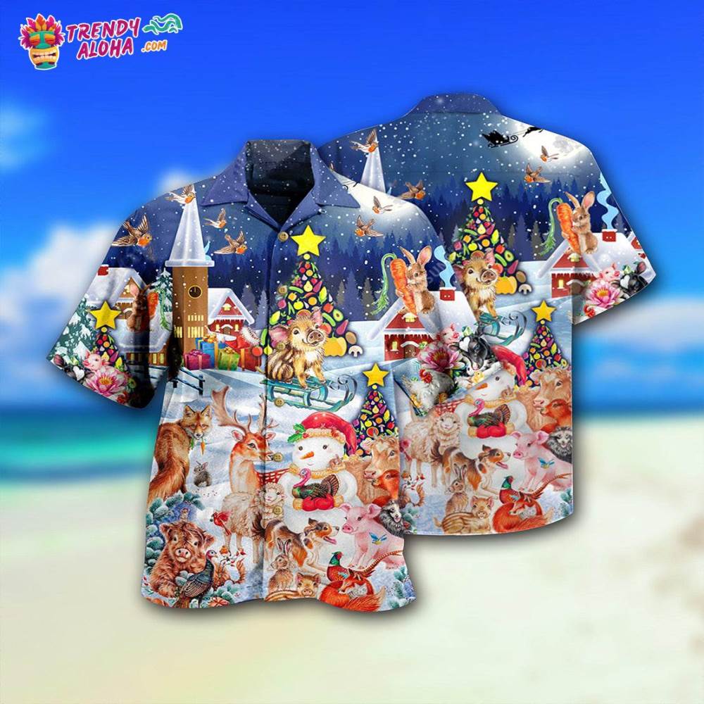 Christmas Happy Animals In Night Hawaiian Shirt – Trendy Aloha