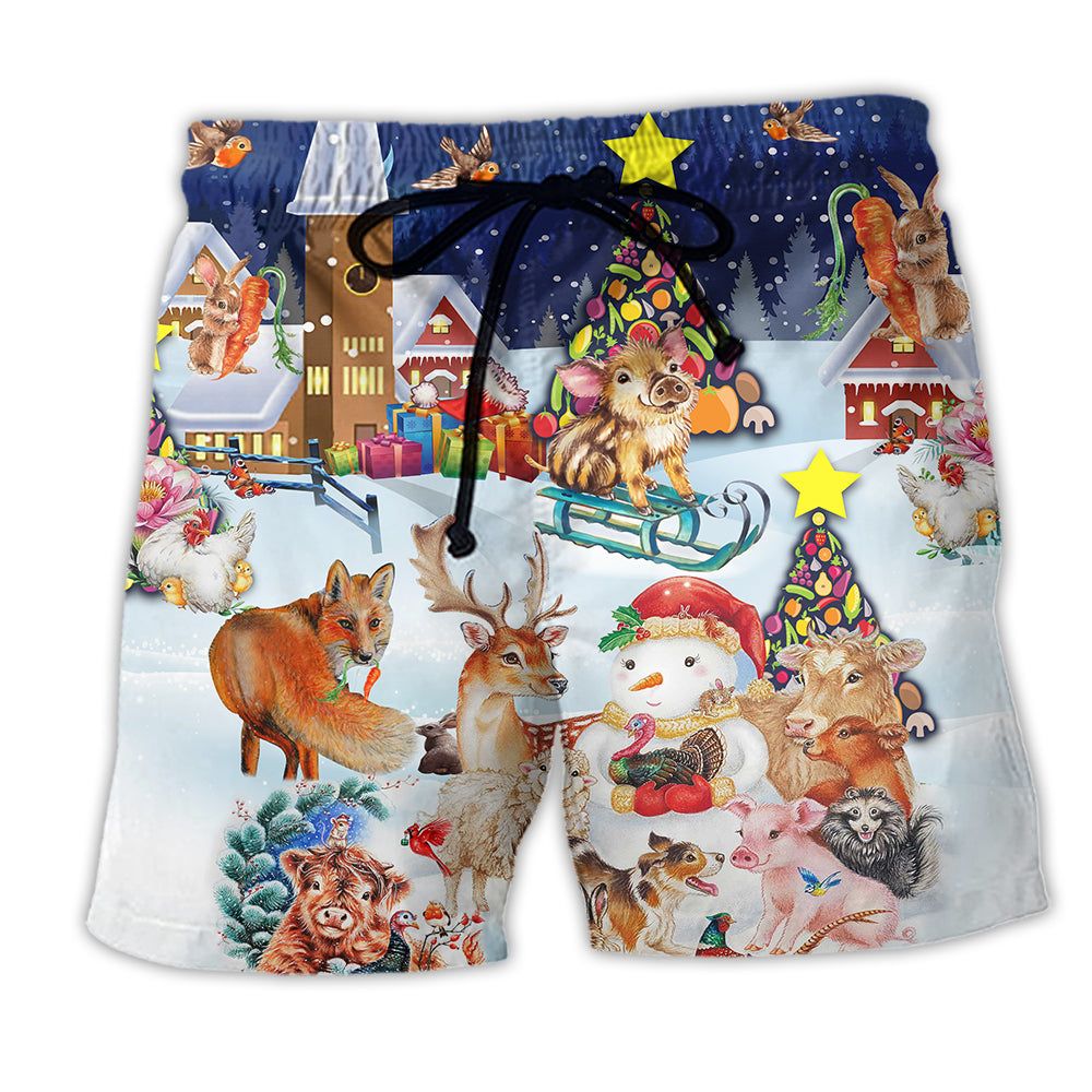 Christmas Happy Animals Snow Trendy Aloha Hawaiian Beach Shorts Christmas Happy Animals Snow Trendy Aloha Hawaiian Beach Shorts