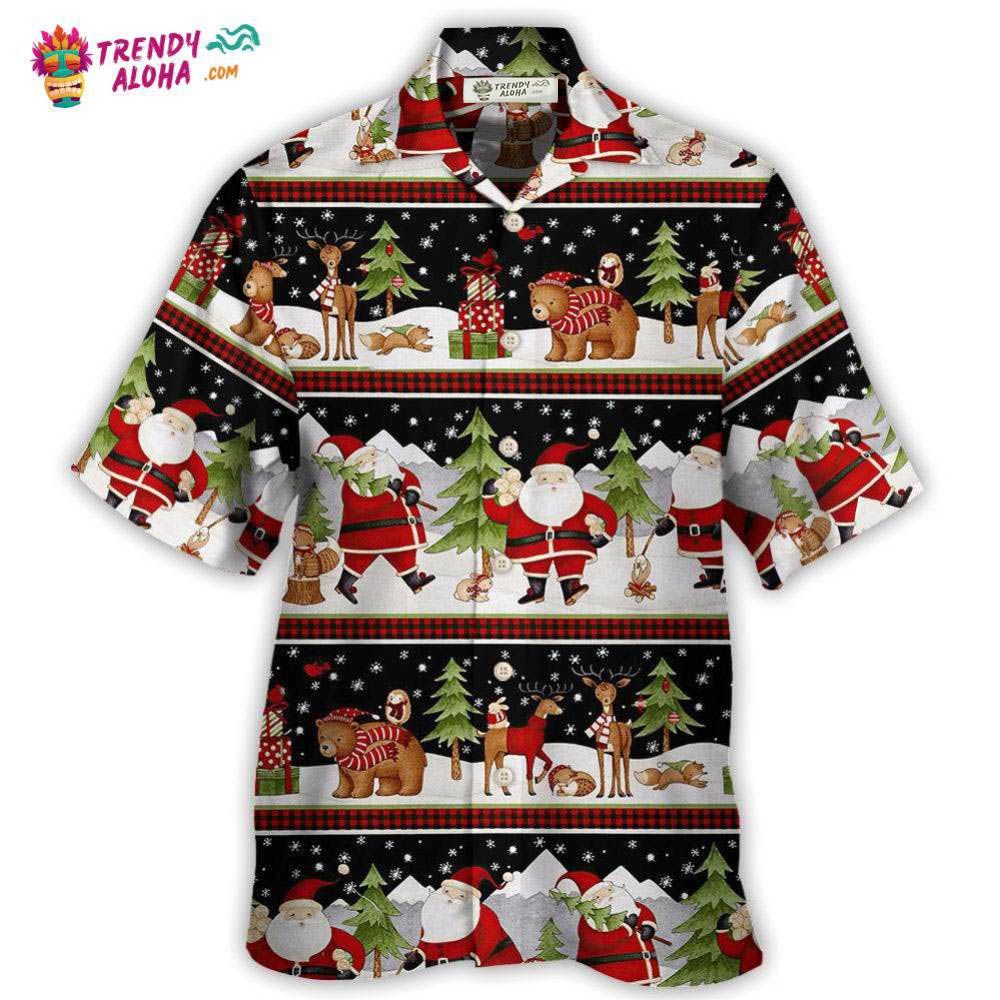 Christmas Happy Night With Santa Reindeer And Bear Hawaiian Shirt – Trendy Aloha