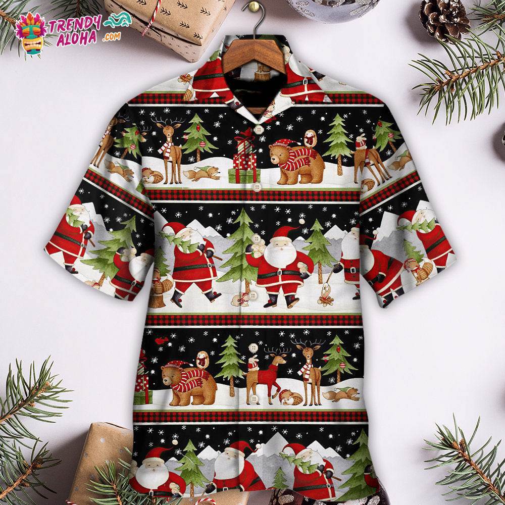 Christmas Happy Night With Santa Reindeer And Bear Hawaiian Shirt – Trendy Aloha