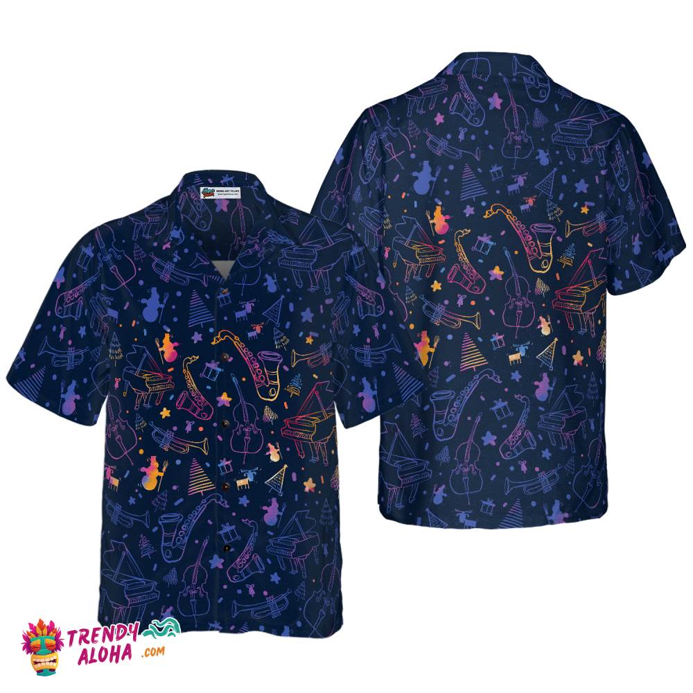 Christmas Hawaiian Shirts, Christmas Musical Instruments Pattern Shirt Short Sleeve, Christmas Shirt Idea Gift For Men And Women Christmas Hawaiian Shirts, Christmas Musical Instruments Pattern Shirt Short Sleeve, Christmas Shirt Idea Gift For Men And Women