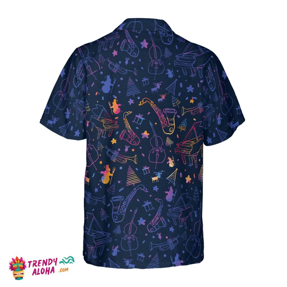 Christmas Hawaiian Shirts, Christmas Musical Instruments Pattern Shirt Short Sleeve, Christmas Shirt Idea Gift For Men And Women