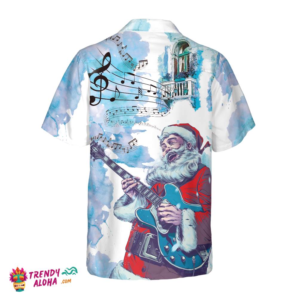 Christmas Hawaiian Shirts, Chritmas Santa Guitar Music Pattern Shirt Short Sleeve, Christmas Shirt Idea Gift For Men And Women