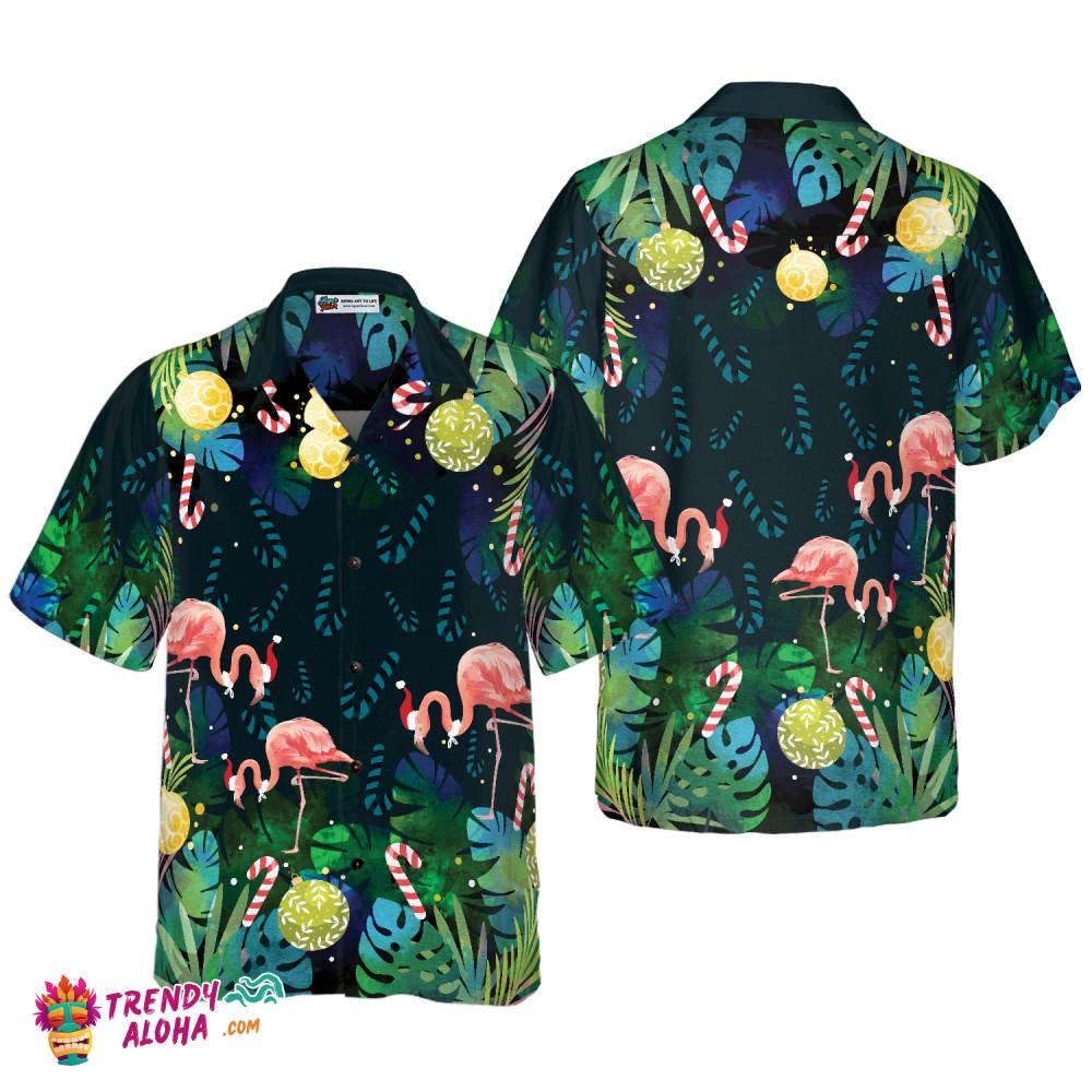 Christmas Hawaiian Shirts For Men And Women, Christmas Flamingo Tropical Hawaiian Shirt Button Down Shirt Short Sleeve Christmas Hawaiian Shirts For Men And Women, Christmas Flamingo Tropical Hawaiian Shirt Button Down Shirt Short Sleeve