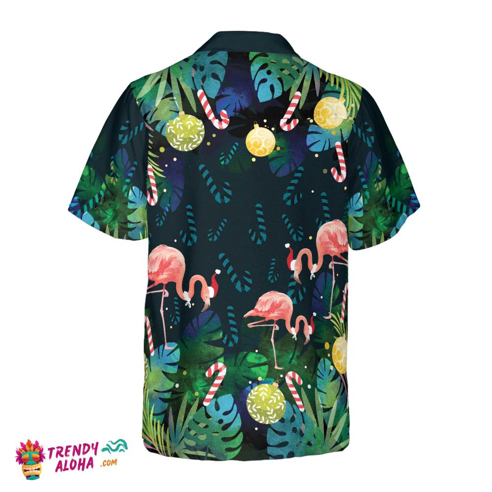 Christmas Hawaiian Shirts For Men And Women, Christmas Flamingo Tropical Hawaiian Shirt Button Down Shirt Short Sleeve