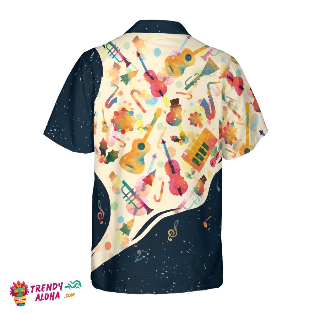 Christmas Hawaiian Shirts For Men And Women, Christmas Musical Instruments Hawaiian Shirt Button Down Shirt Short Sleeve