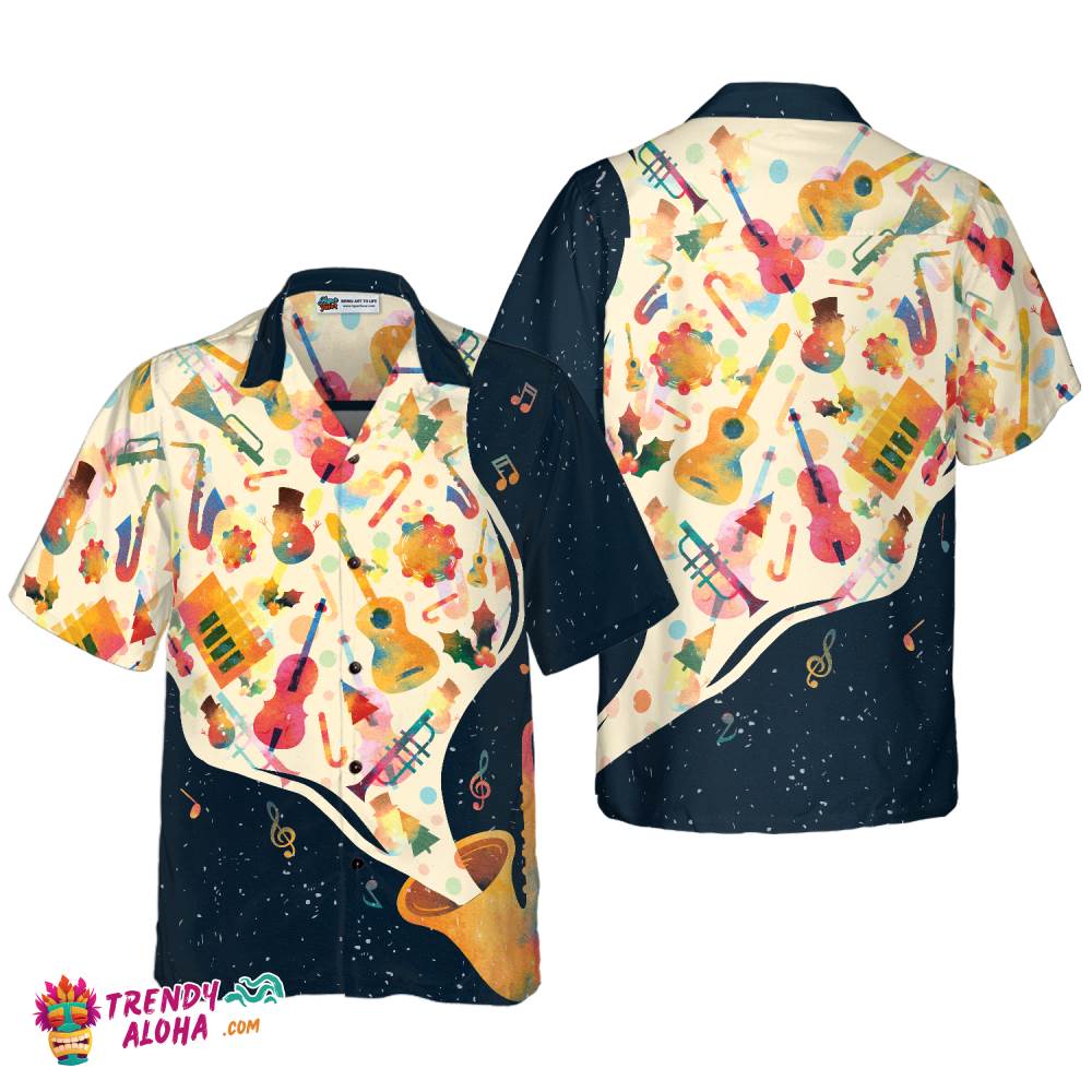 Christmas Hawaiian Shirts For Men And Women, Christmas Musical Instruments Hawaiian Shirt Button Down Shirt Short Sleeve Christmas Hawaiian Shirts For Men And Women, Christmas Musical Instruments Hawaiian Shirt Button Down Shirt Short Sleeve
