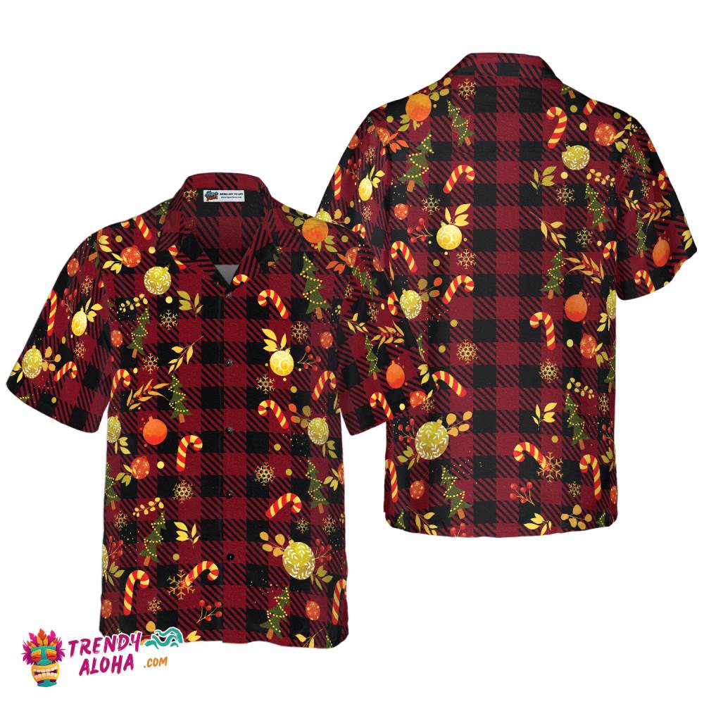 Christmas Hawaiian Shirts For Men And Women, Christmas Red Plaid Pattern Hawaiian Shirt Button Down Shirt Short Sleeve