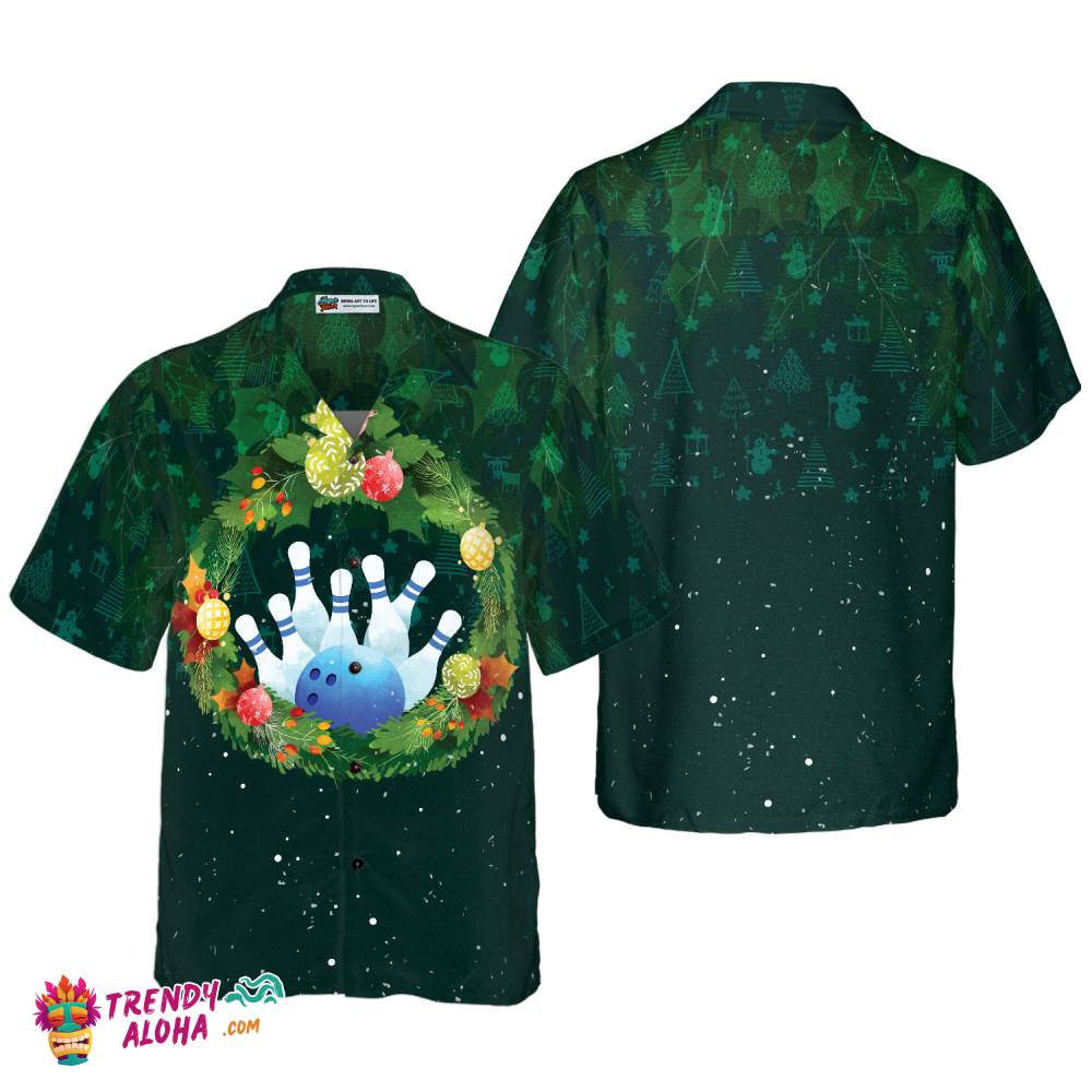 Christmas Hawaiian Shirts For Men And Women, Christmas Wreath Bowling Hawaiian Shirt Button Down Shirt Short Sleeve Christmas Hawaiian Shirts For Men And Women, Christmas Wreath Bowling Hawaiian Shirt Button Down Shirt Short Sleeve