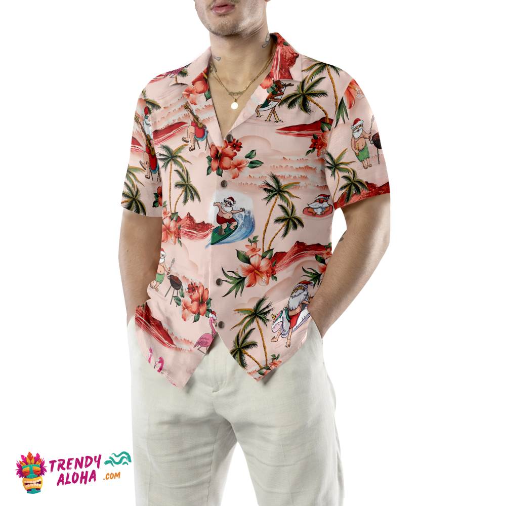 Christmas Hawaiian Shirts For Men And Women, Santa Beach Christmas Pattern Hawaiian Shirt Button Down Shirt Short Sleeve Christmas Hawaiian Shirts For Men And Women, Santa Beach Christmas Pattern Hawaiian Shirt Button Down Shirt Short Sleeve