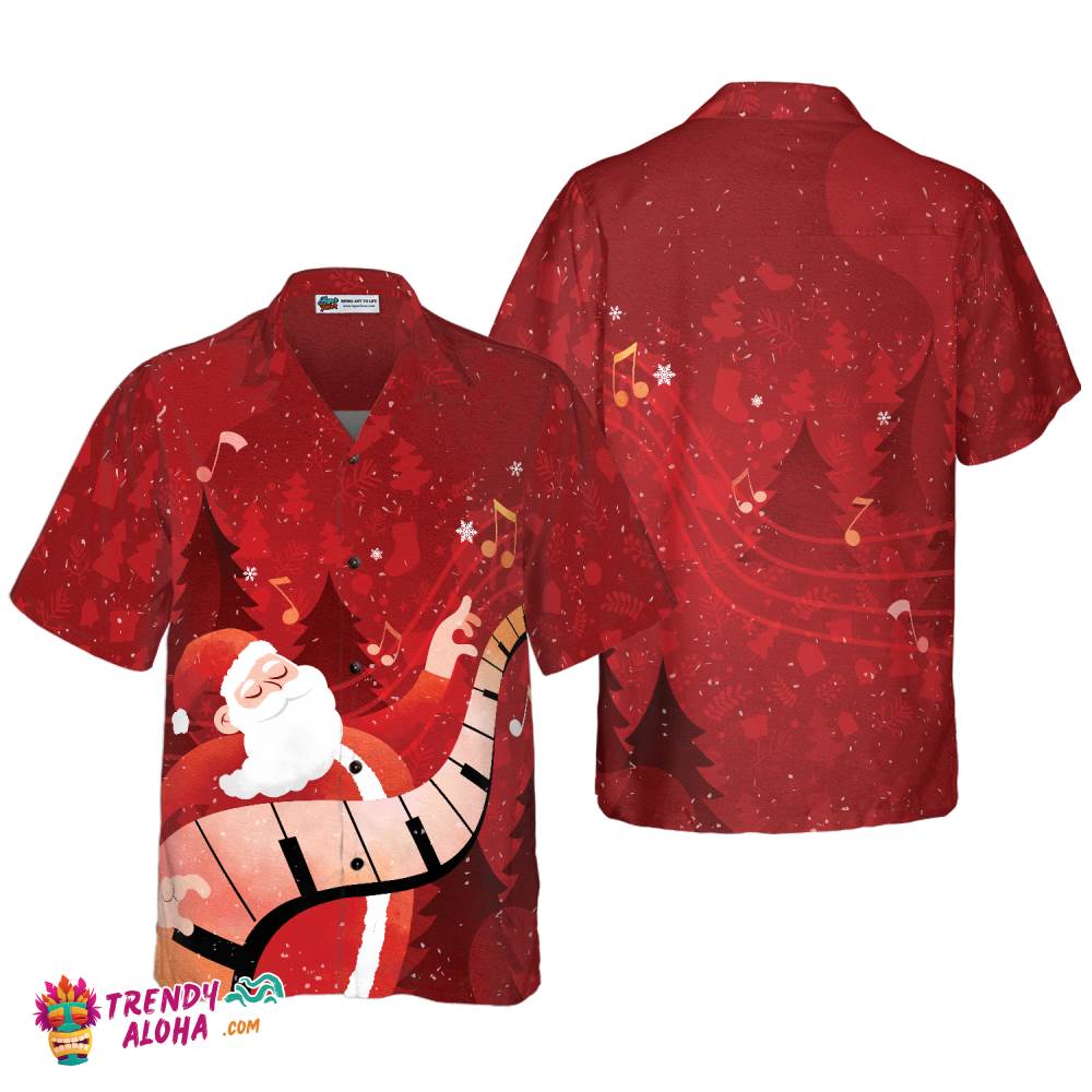 Christmas Hawaiian Shirts For Men And Women, Santa Playing Piano Hawaiian Shirt Button Down Shirt Short Sleeve Christmas Hawaiian Shirts For Men And Women, Santa Playing Piano Hawaiian Shirt Button Down Shirt Short Sleeve
