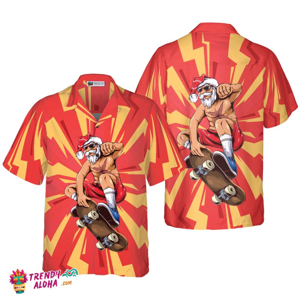 Christmas Hawaiian Shirts For Men And Women, Santa Sakteboarder Hawaiian Shirt Button Down Shirt Short Sleeve Christmas Hawaiian Shirts For Men And Women, Santa Sakteboarder Hawaiian Shirt Button Down Shirt Short Sleeve