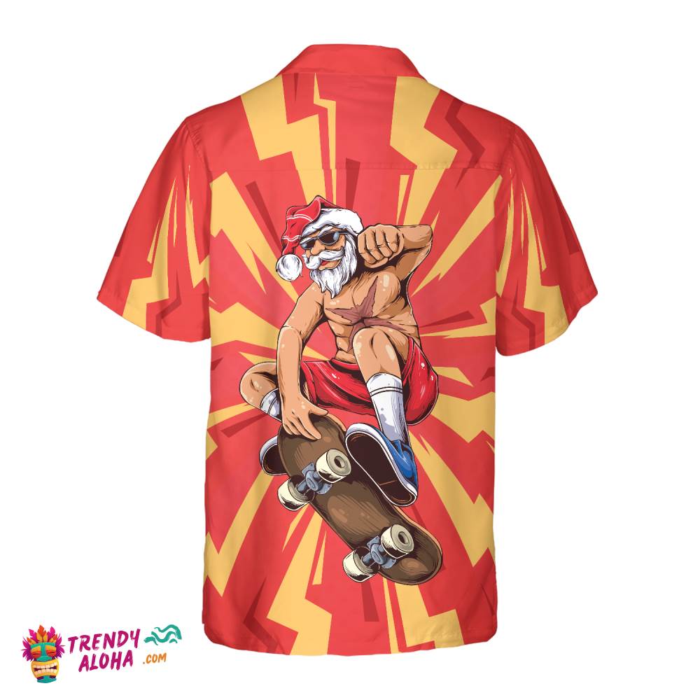 Christmas Hawaiian Shirts For Men And Women, Santa Sakteboarder Hawaiian Shirt Button Down Shirt Short Sleeve