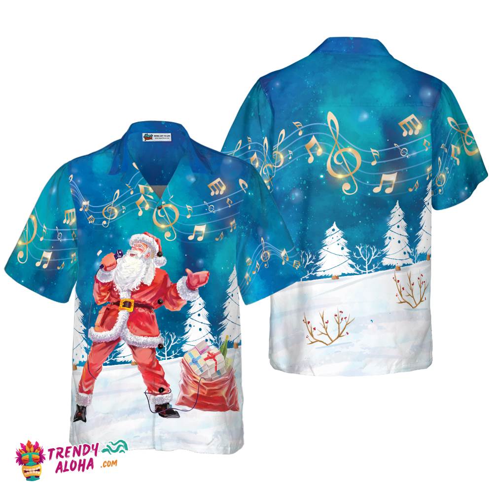 Christmas Hawaiian Shirts For Men And Women, Santa Sing Music Hawaiian Shirt Button Down Shirt Short Sleeve Christmas Hawaiian Shirts For Men And Women, Santa Sing Music Hawaiian Shirt Button Down Shirt Short Sleeve