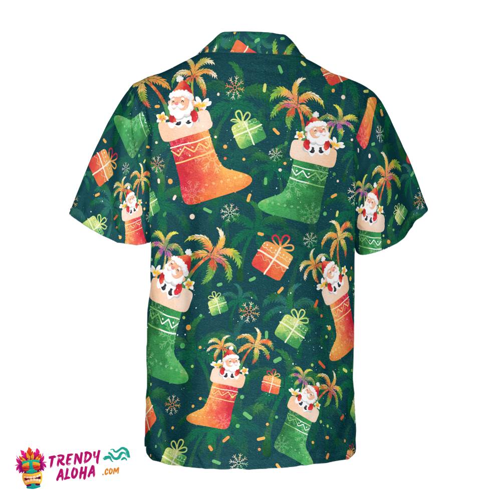 Christmas Hawaiian Shirts, Santa Christmas Socks Pattern Shirt Short Sleeve, Christmas Shirt Idea Gift For Men And Women