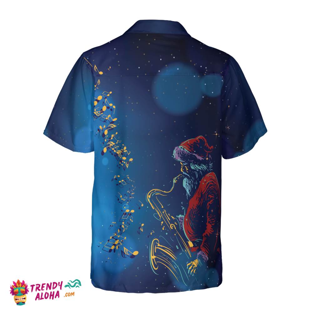 Christmas Hawaiian Shirts, Santa Claus Play The Saxophone Shirt Short Sleeve, Christmas Shirt Idea Gift For Men And Women