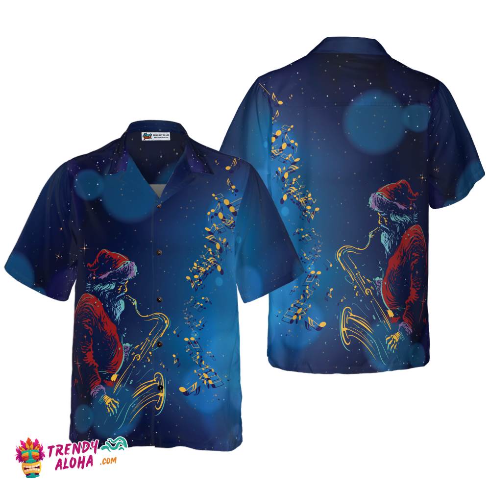 Christmas Hawaiian Shirts, Santa Claus Play The Saxophone Shirt Short Sleeve, Christmas Shirt Idea Gift For Men And Women Christmas Hawaiian Shirts, Santa Claus Play The Saxophone Shirt Short Sleeve, Christmas Shirt Idea Gift For Men And Women
