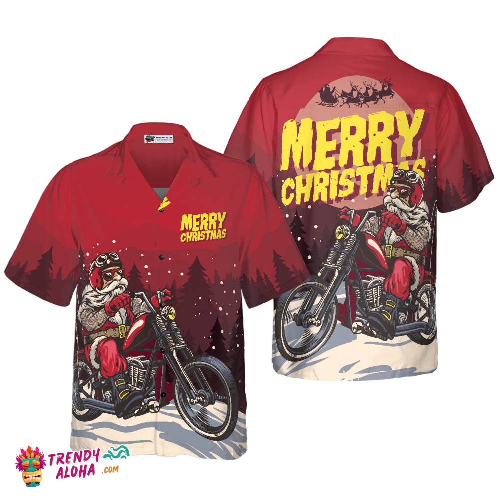 Christmas Hawaiian Shirts, Santa Motobike Shirt Short Sleeve, Christmas Shirt Idea Gift For Men And Women Christmas Hawaiian Shirts, Santa Motobike Shirt Short Sleeve, Christmas Shirt Idea Gift For Men And Women