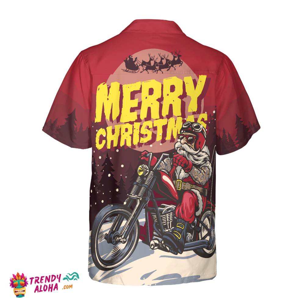 Christmas Hawaiian Shirts,  Santa Motobike Shirt Short Sleeve, Christmas Shirt Idea Gift For Men And Women