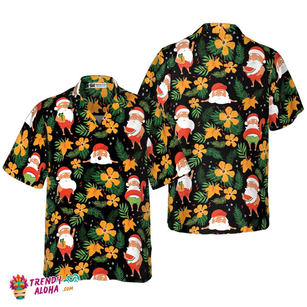 Christmas Hawaiian Shirts, Santa Swimming Tropical Pattern Shirt Short Sleeve, Christmas Shirt Idea Gift For Men And Women Christmas Hawaiian Shirts, Santa Swimming Tropical Pattern Shirt Short Sleeve, Christmas Shirt Idea Gift For Men And Women