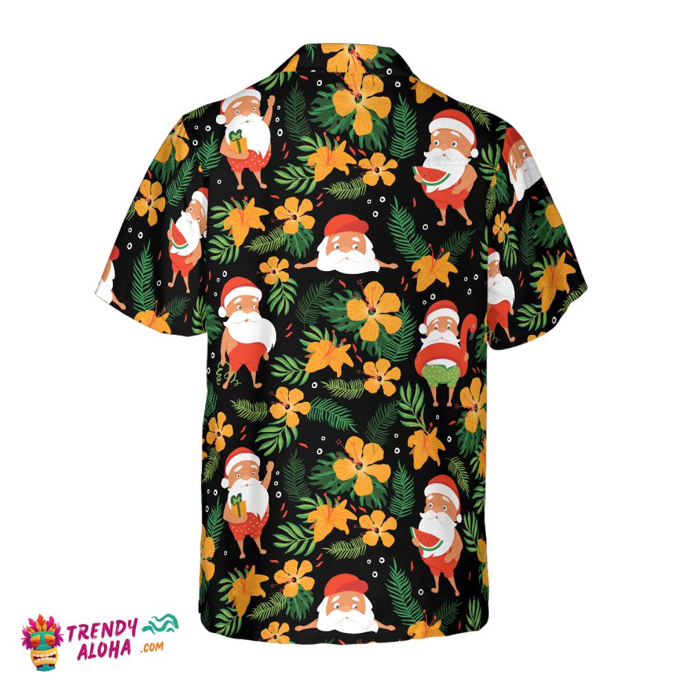 Christmas Hawaiian Shirts, Santa Swimming Tropical Pattern Shirt Short Sleeve, Christmas Shirt Idea Gift For Men And Women