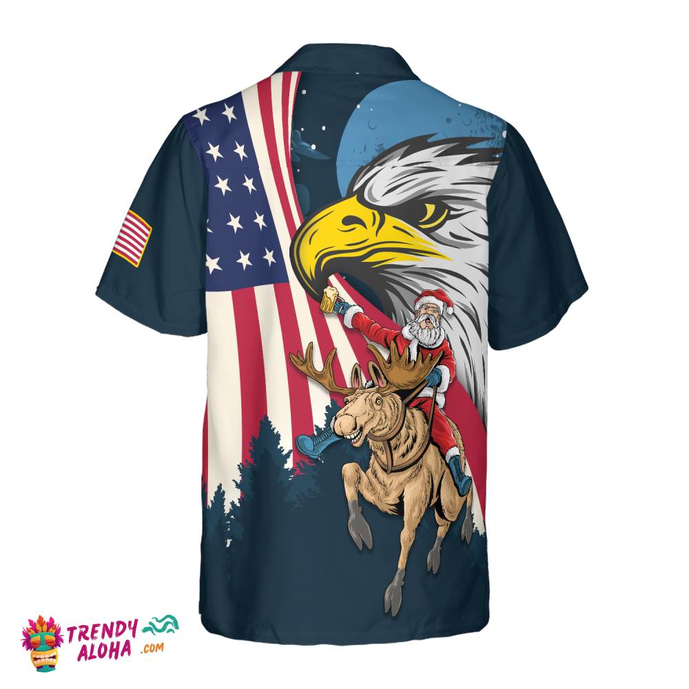 Christmas Hawaiian Shirts, Santa With American Flag 2 Shirt Short Sleeve, Christmas Shirt Idea Gift For Men And Women