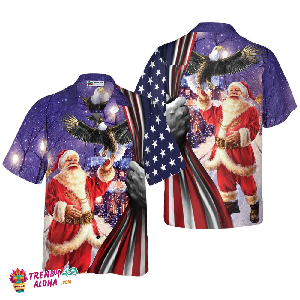 Christmas Hawaiian Shirts, Santa With Eagle Shirt Short Sleeve, Christmas Shirt Idea Gift For Men And Women Christmas Hawaiian Shirts, Santa With Eagle Shirt Short Sleeve, Christmas Shirt Idea Gift For Men And Women