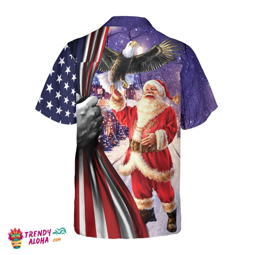 Christmas Hawaiian Shirts, Santa With Eagle Shirt Short Sleeve, Christmas Shirt Idea Gift For Men And Women