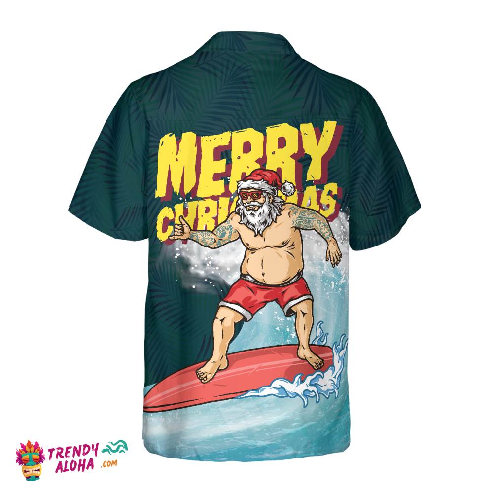 Christmas Hawaiian Shirts, Surfing Santa Claus Merry Christmas Shirt Short Sleeve, Christmas Shirt Idea Gift For Men And Women