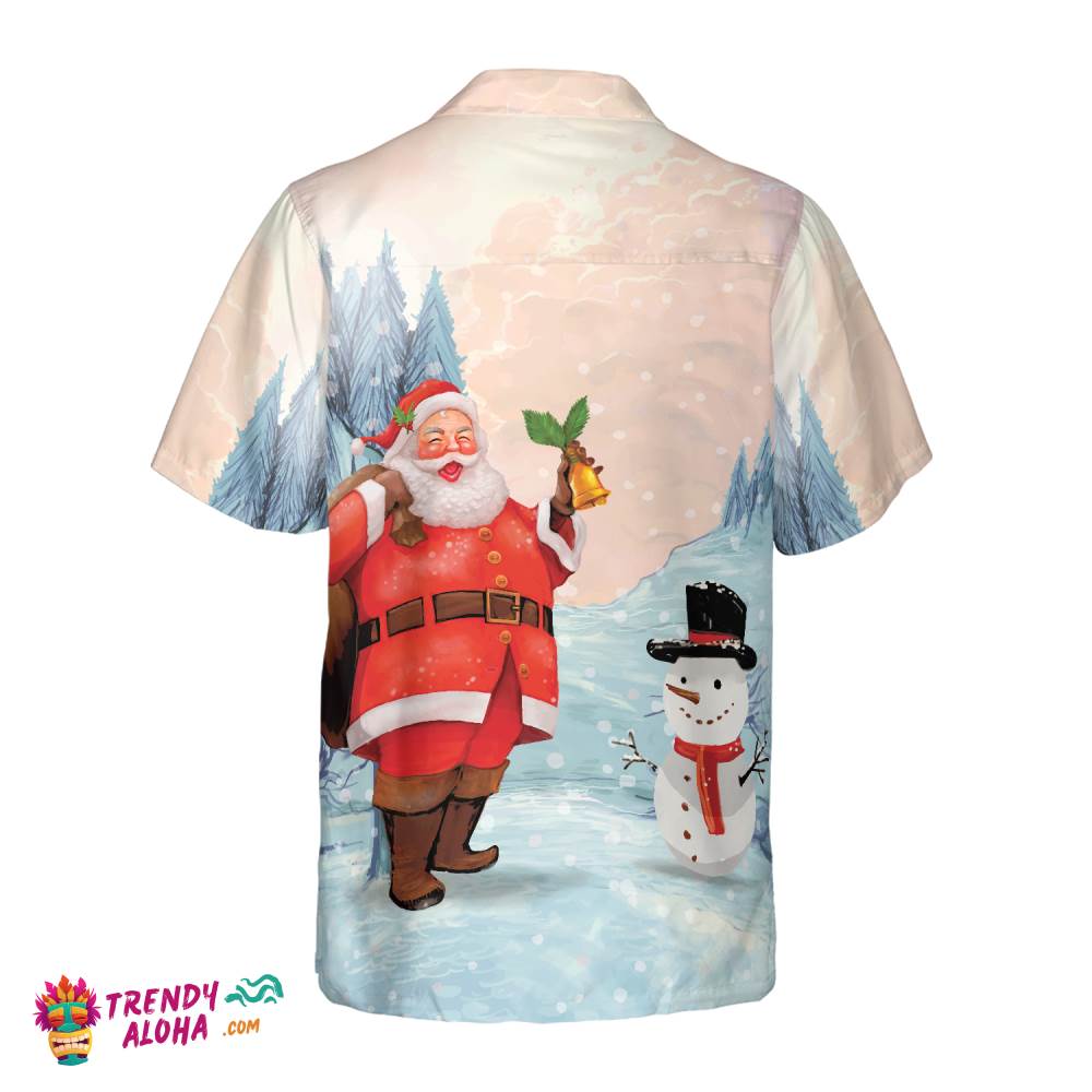 Christmas Hawaiian Shirts,Santa With Snowman Shirt Short Sleeve, Christmas Shirt Idea Gift For Men And Women